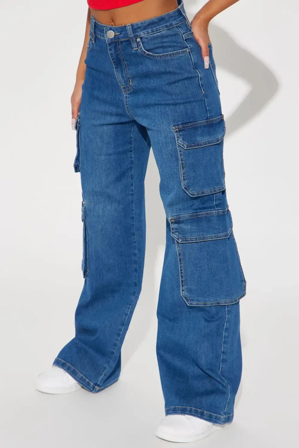 Deep Dive Low Stretch Cargo Jeans - Medium Wash
