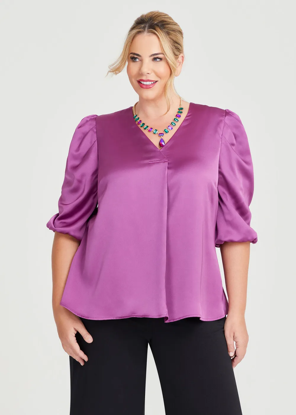 Satin Ruched Sleeve Top