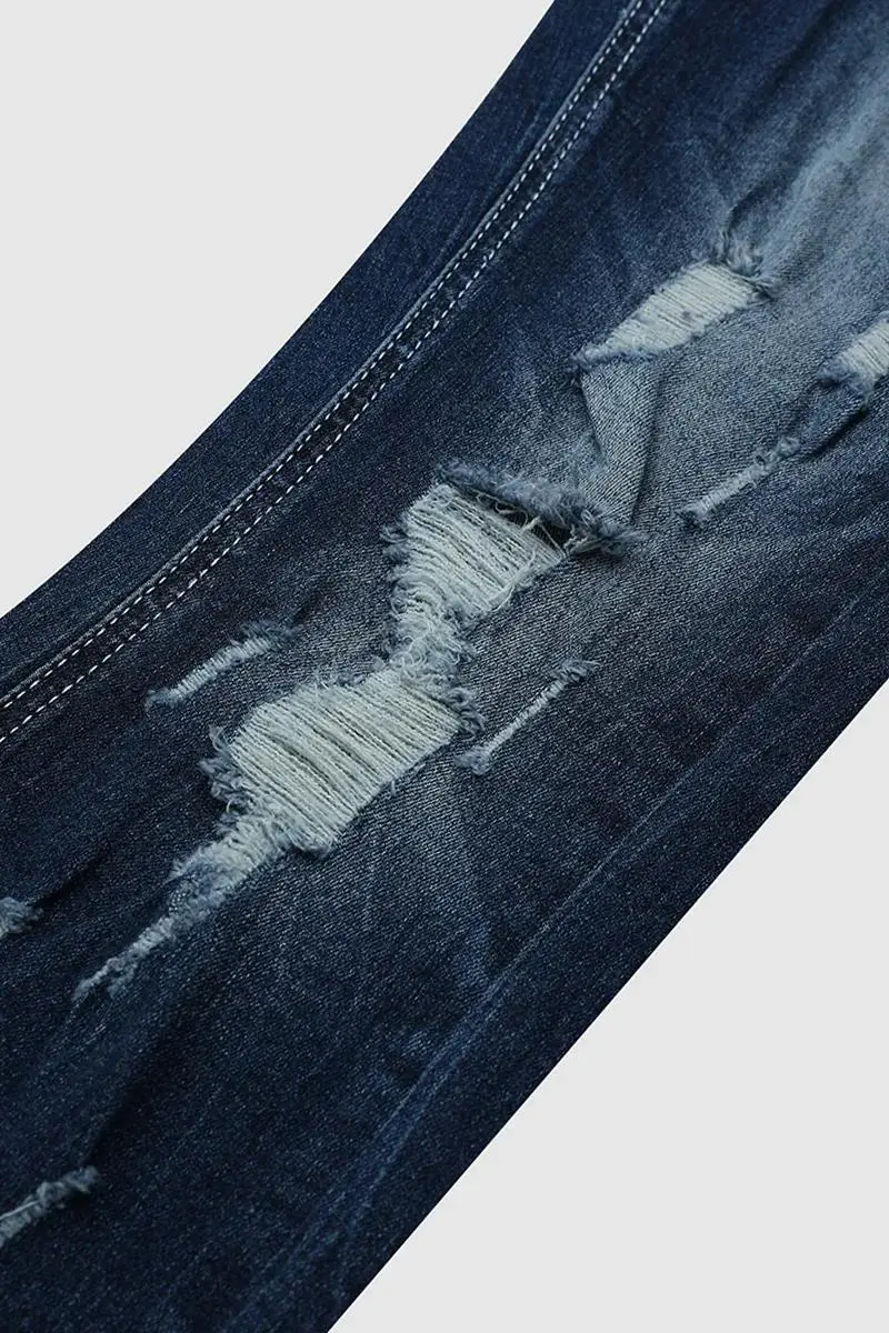 Ripped Washed Roll Hem Mid Waist Cropped Jeans