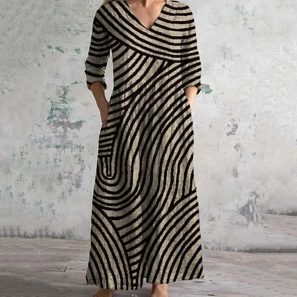 Vintage Stripe Pattern Women's Linen Dress