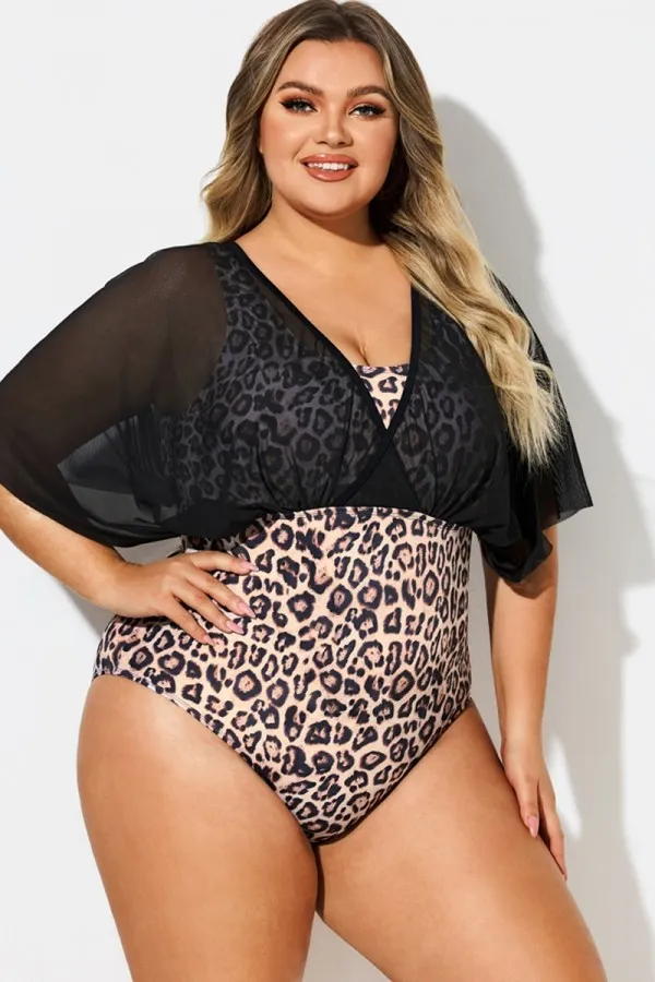 Solid Black Mesh Patchwork One Piece Swimsuit