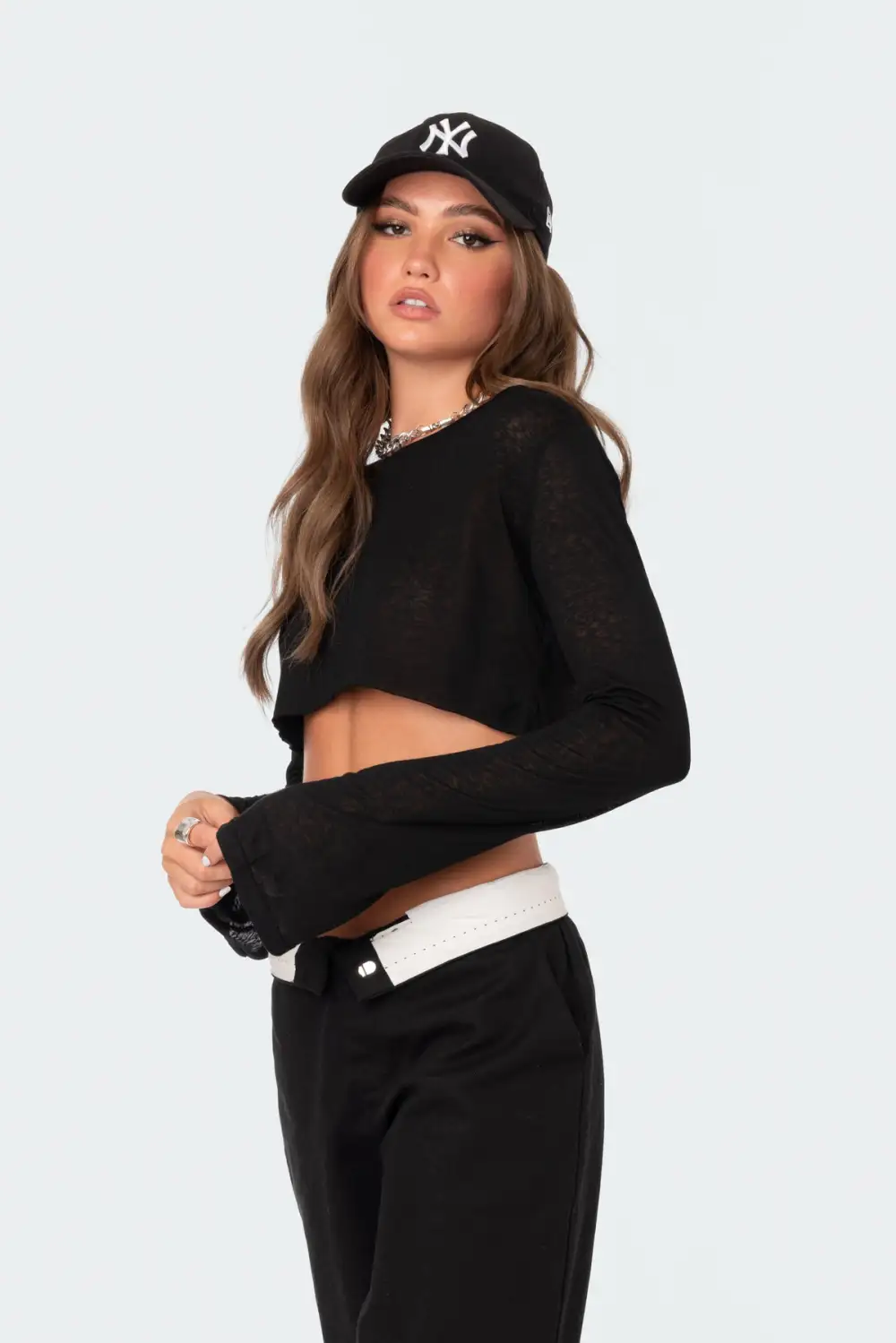 Sheer Raw Hem Crop Top