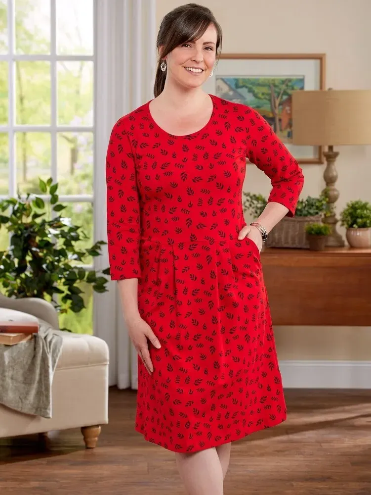 Floral Blossoms Print Pleated Knit Dress