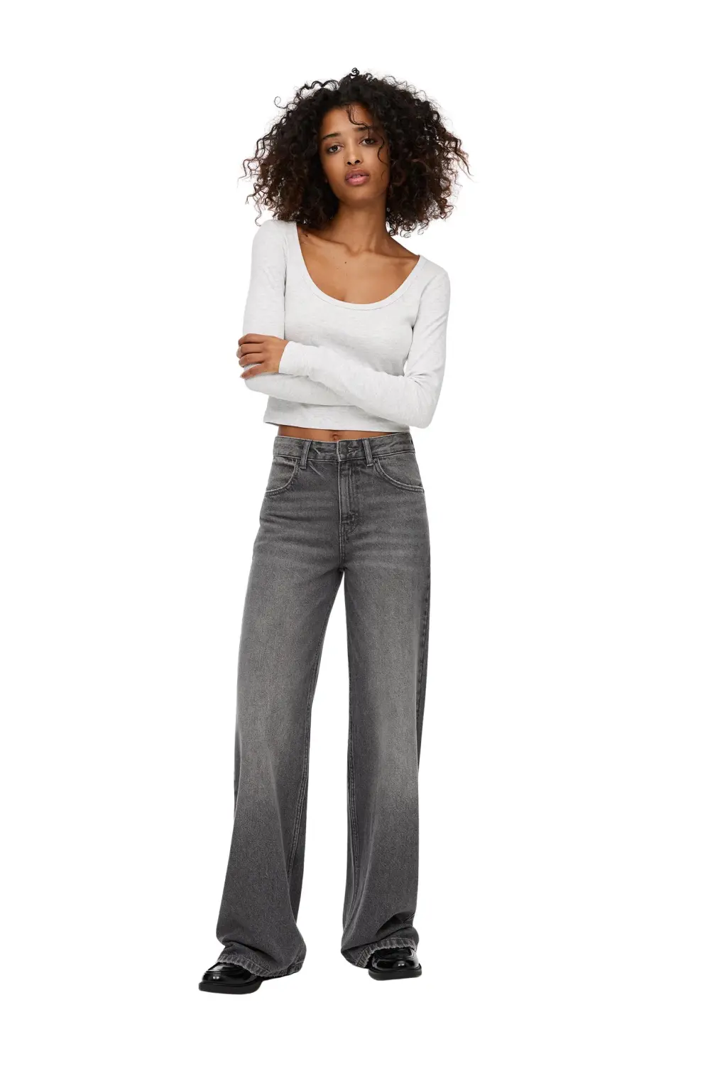 Jeans wide leg tiro alto