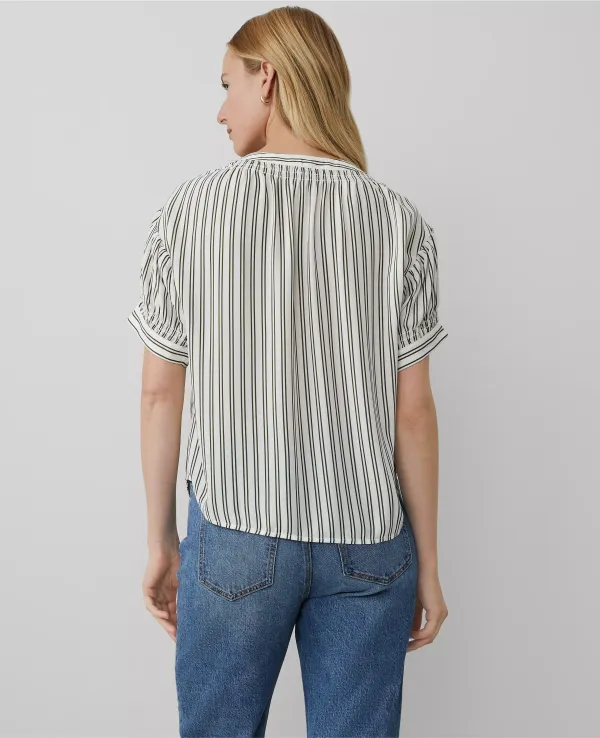 Striped Puff-Sleeve Blouse