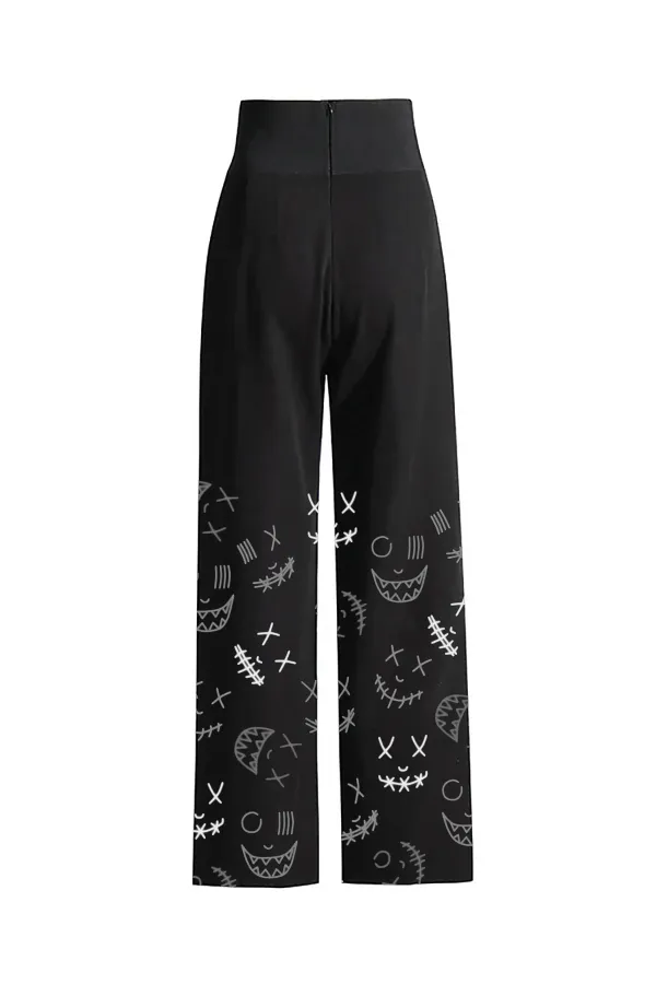 Sleek Belt Effect Pleated Trim High Waist Wide Leg Full Length Pants