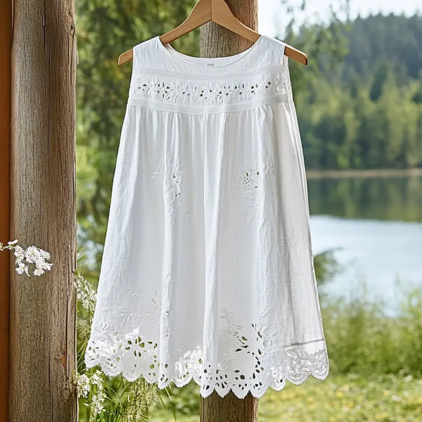 Women's Lace Floral Sleeveless Linen Top