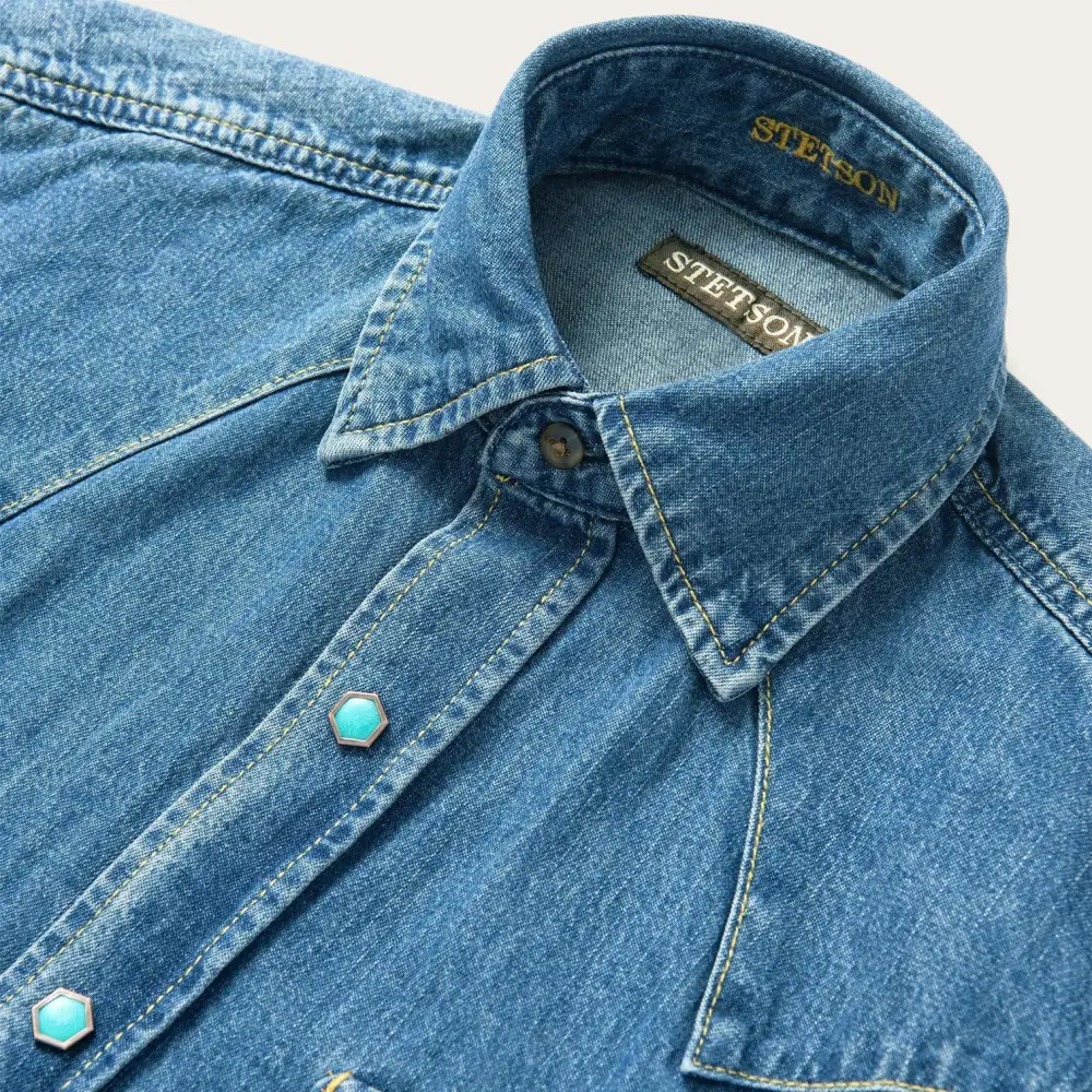 Turquoise Snap Western Denim Shirt