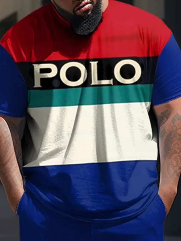 Big Man Colorblock Short Sleeve Tee & Pants Set With POLO Print
