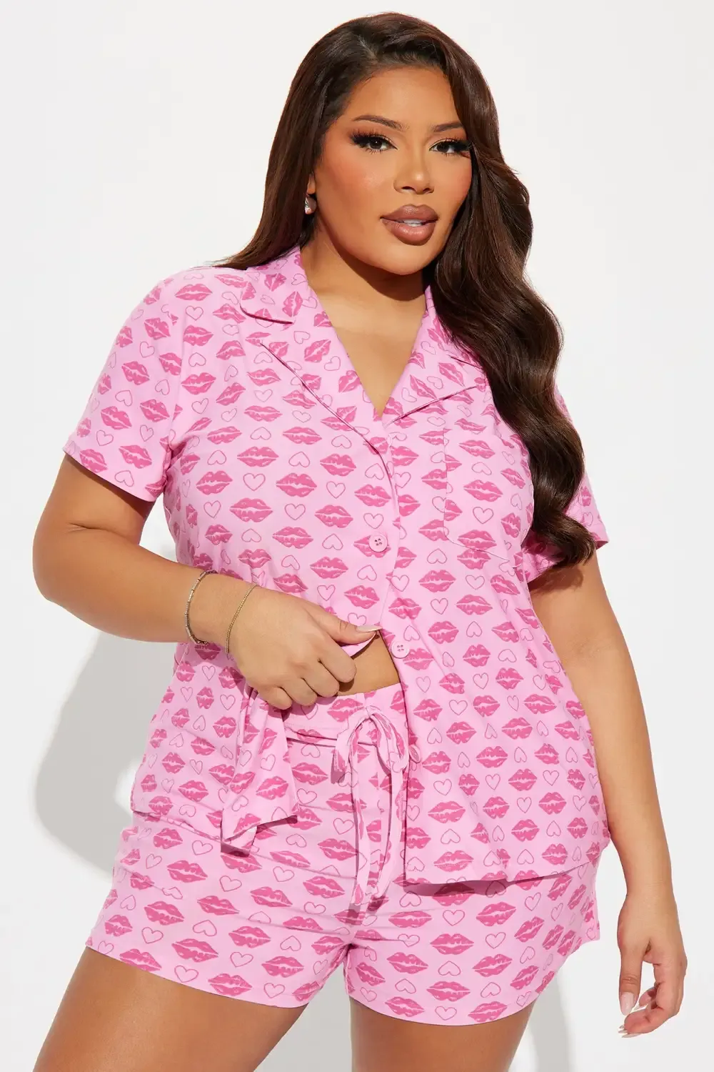 Kiss Kiss Short Sleeve PJ Short Set - Pink