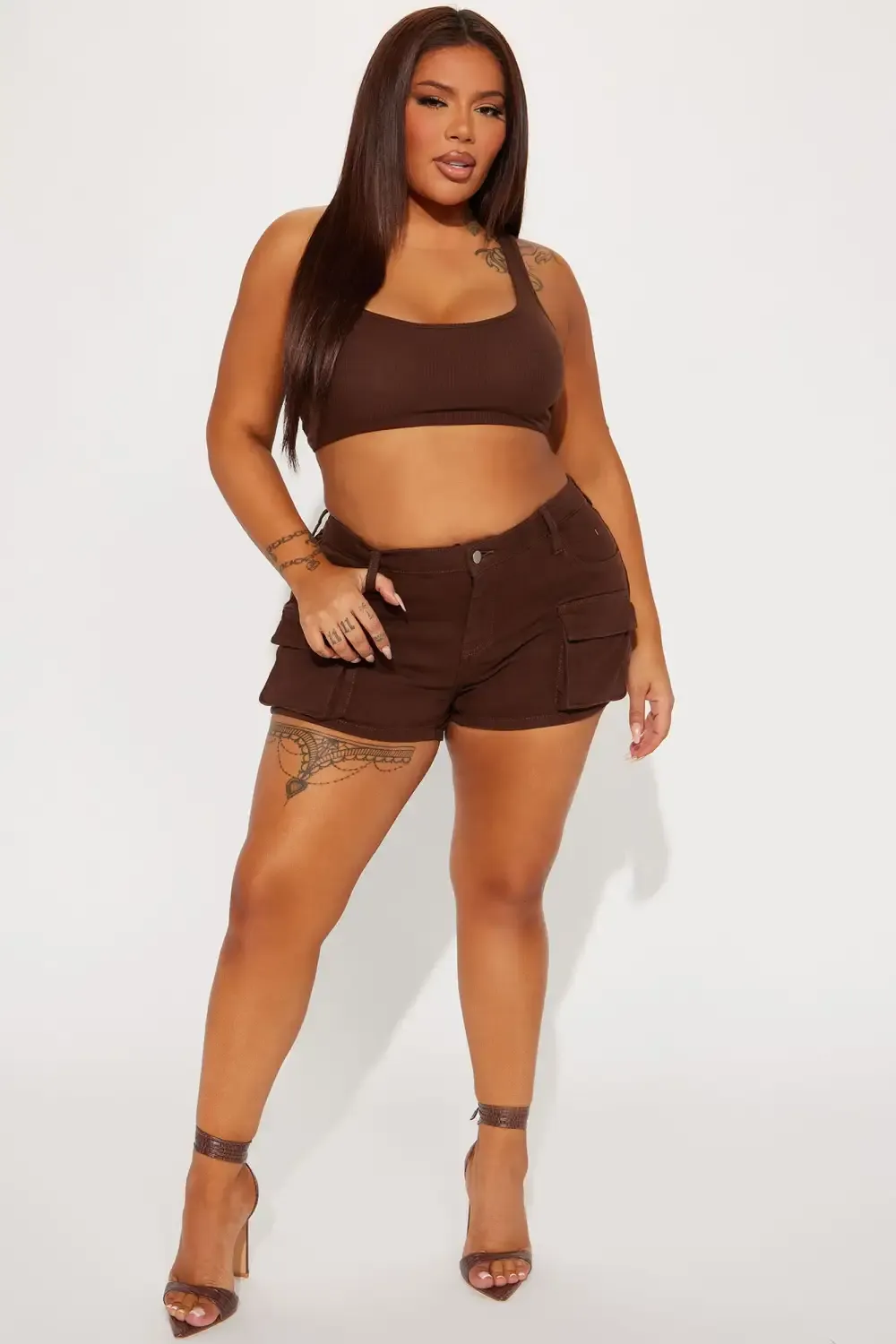 My One And Only Stretch Denim Cargo Shorts - Brown