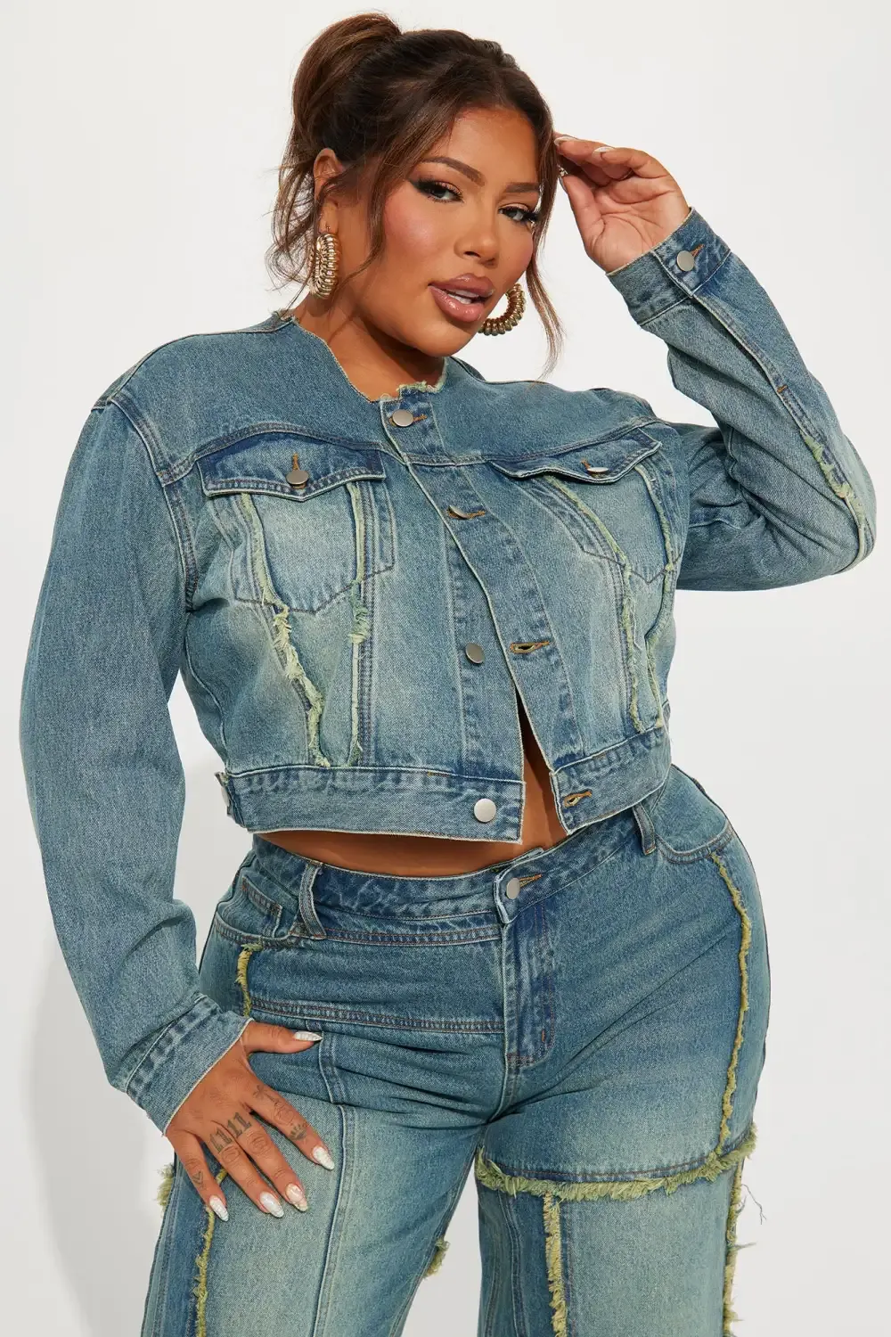 Belmont Tinted Crop Denim Jacket - Medium Wash