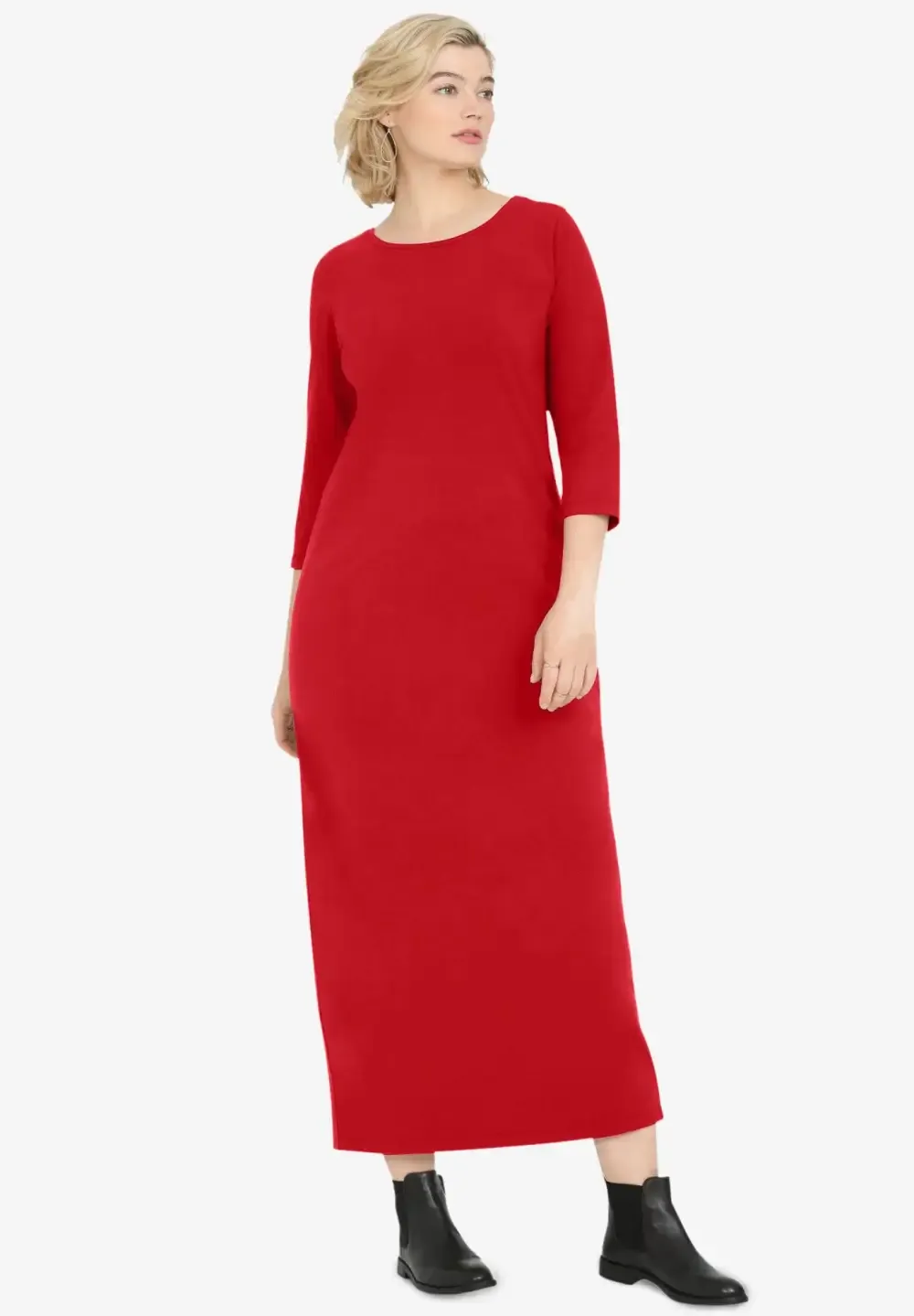 Three-Quarter Sleeve Knit Maxi Dress