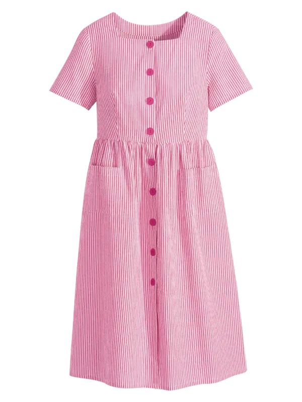 Button-Front Seersucker Dress