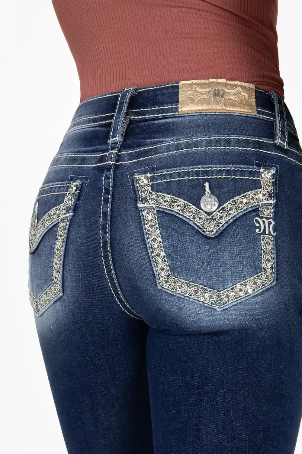 Aztec Stitch Border Bootcut Jeans