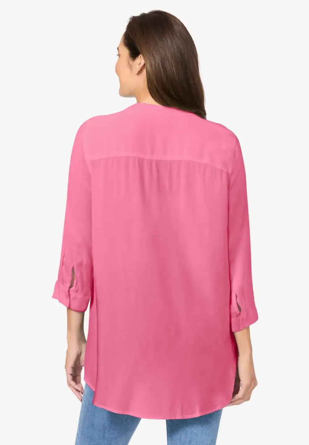 Rayon 7-Day Three-Quarter Sleeve Tab-Front Tunic