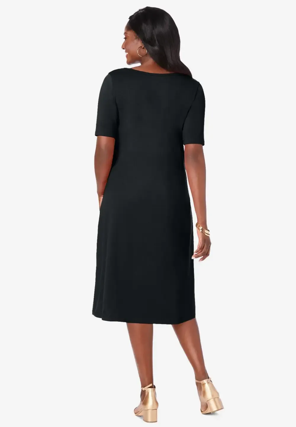 Stretch Cotton Square Neck Midi Dress