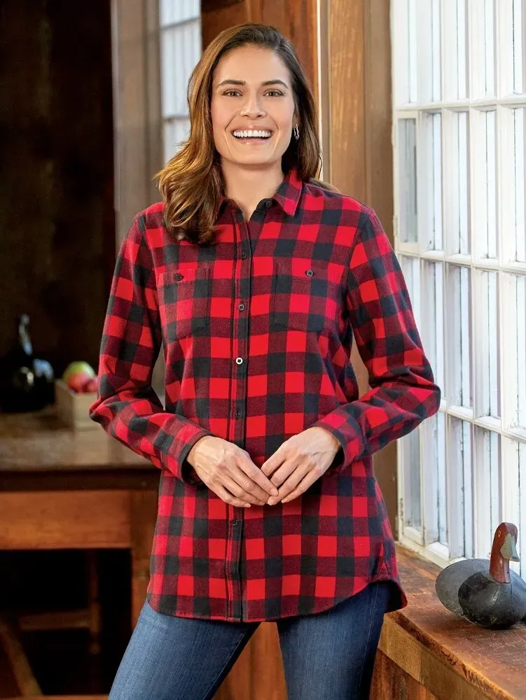 Women's Buffalo Check Flannel Boyfriend Shirt