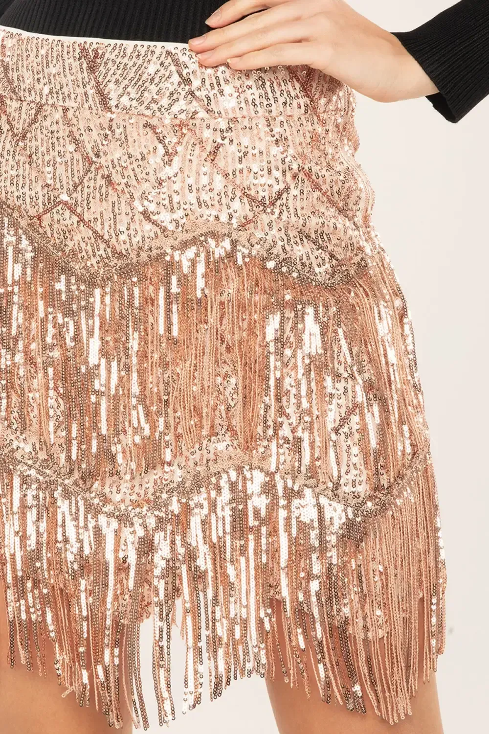 Fringe Sequin Mini Skirt