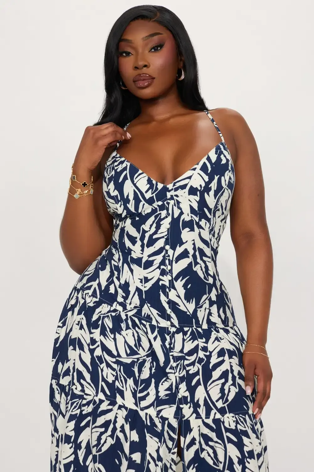 Chelsea Printed Linen Maxi Dress - Navy/combo