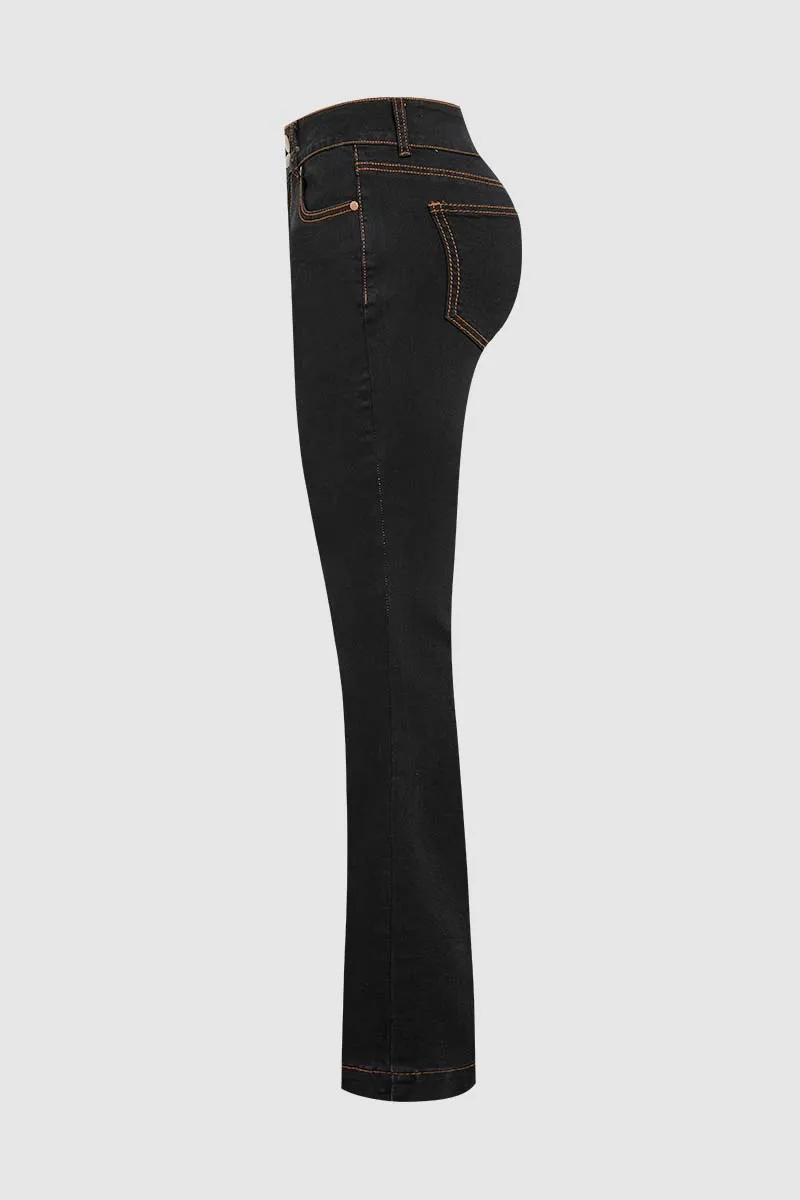 Double Button Stitch Detail High Waist Bootcut Jeans