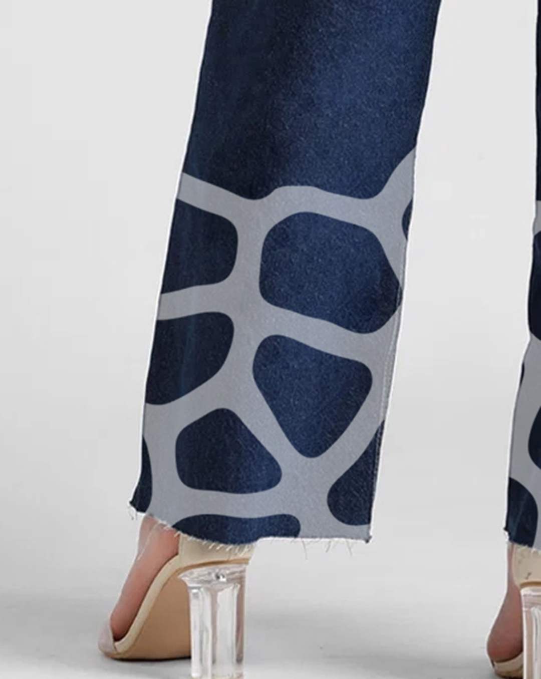 Blue Wide Leg Cropped Giraffe Print Jeans