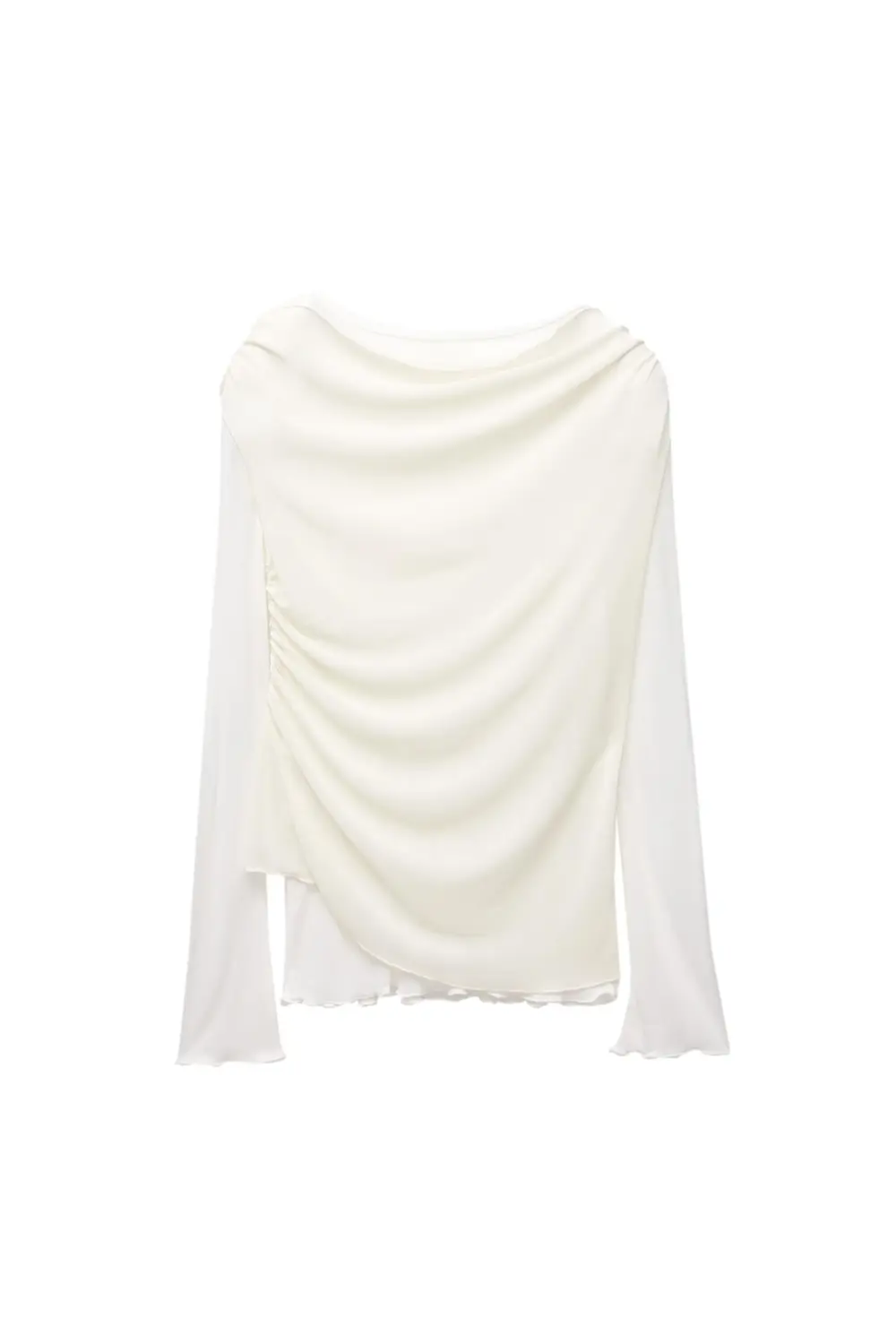 Semi-sheer asymmetric double-layer top