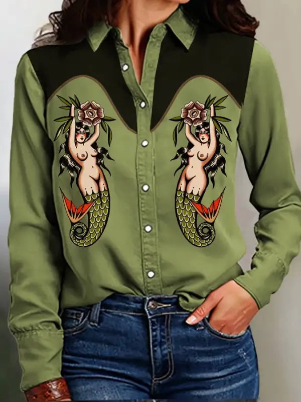 Women's Casual Loose Fit Western Style Horse Print Shirt