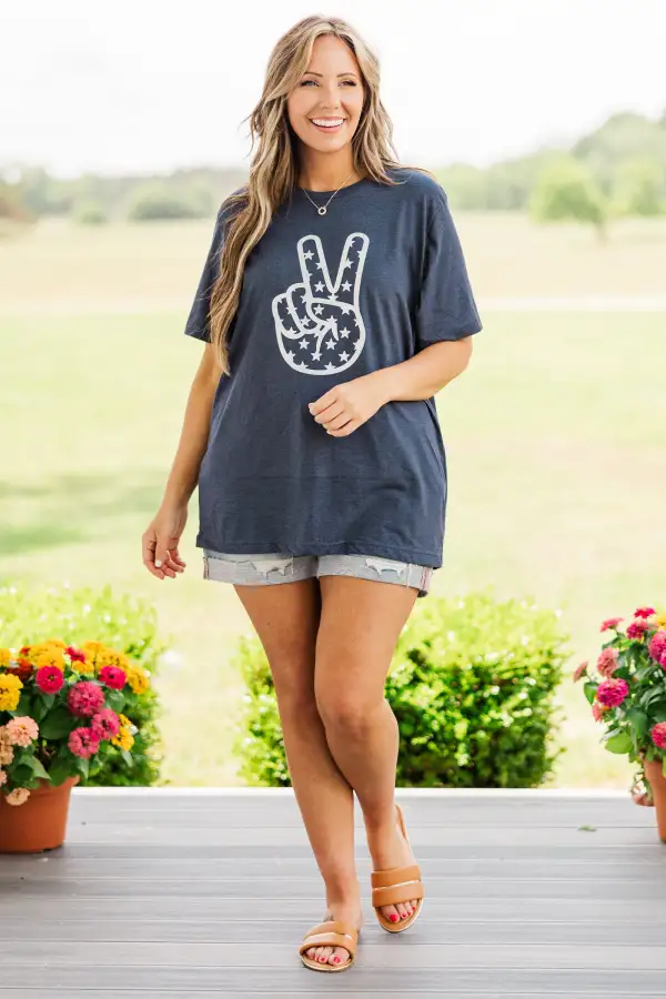 Peace Among The Stars Tee, Heather Navy