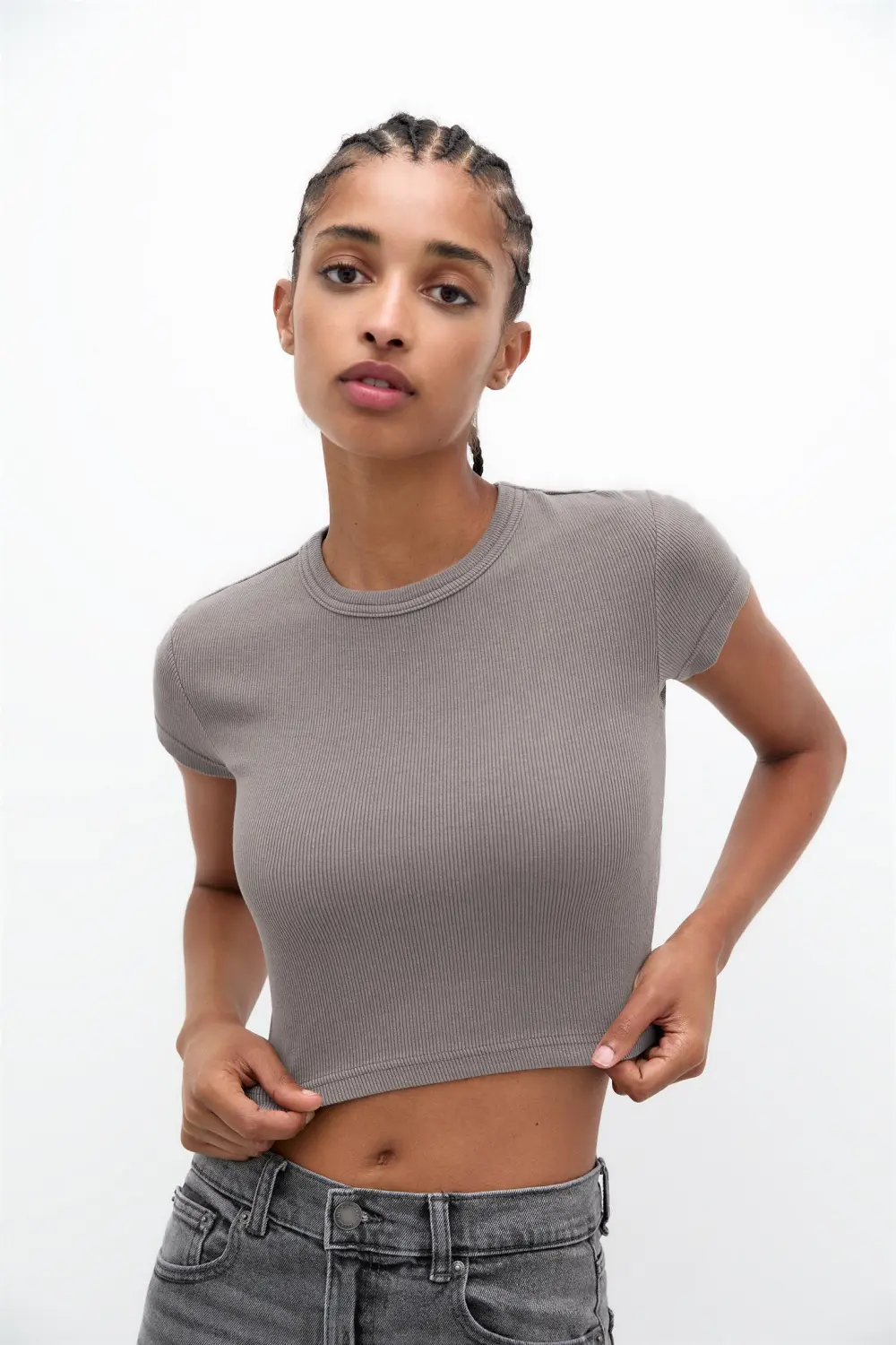 Camiseta cropped canalé