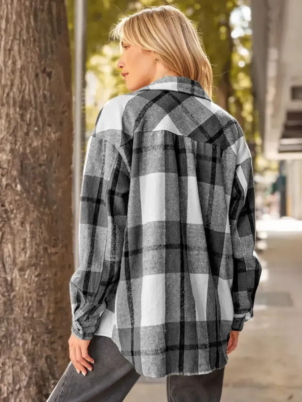 Womens Casual Plaid Shacket Button Down Long Sleeve Shirt