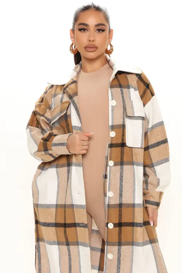 One Step Closer Long Shacket - Taupe/combo