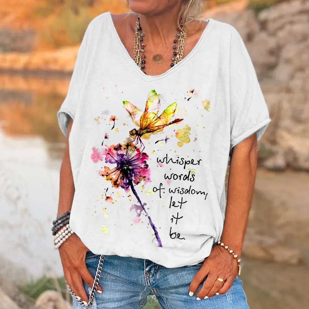 Whisper Words Of Wisdom Dragonfly Printed Hippie T-shirt