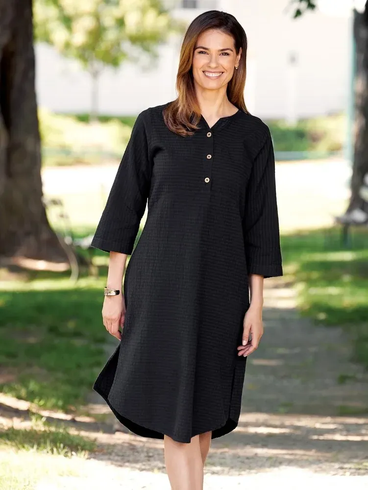 Crinkle Cotton Popover Dress