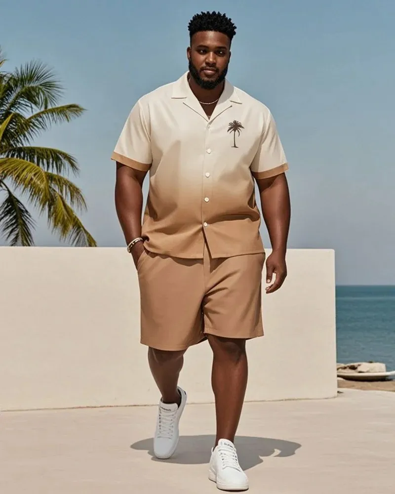 Big & Tall Men's Gradient Coconut Tree Print Shirt and Shorts Suit