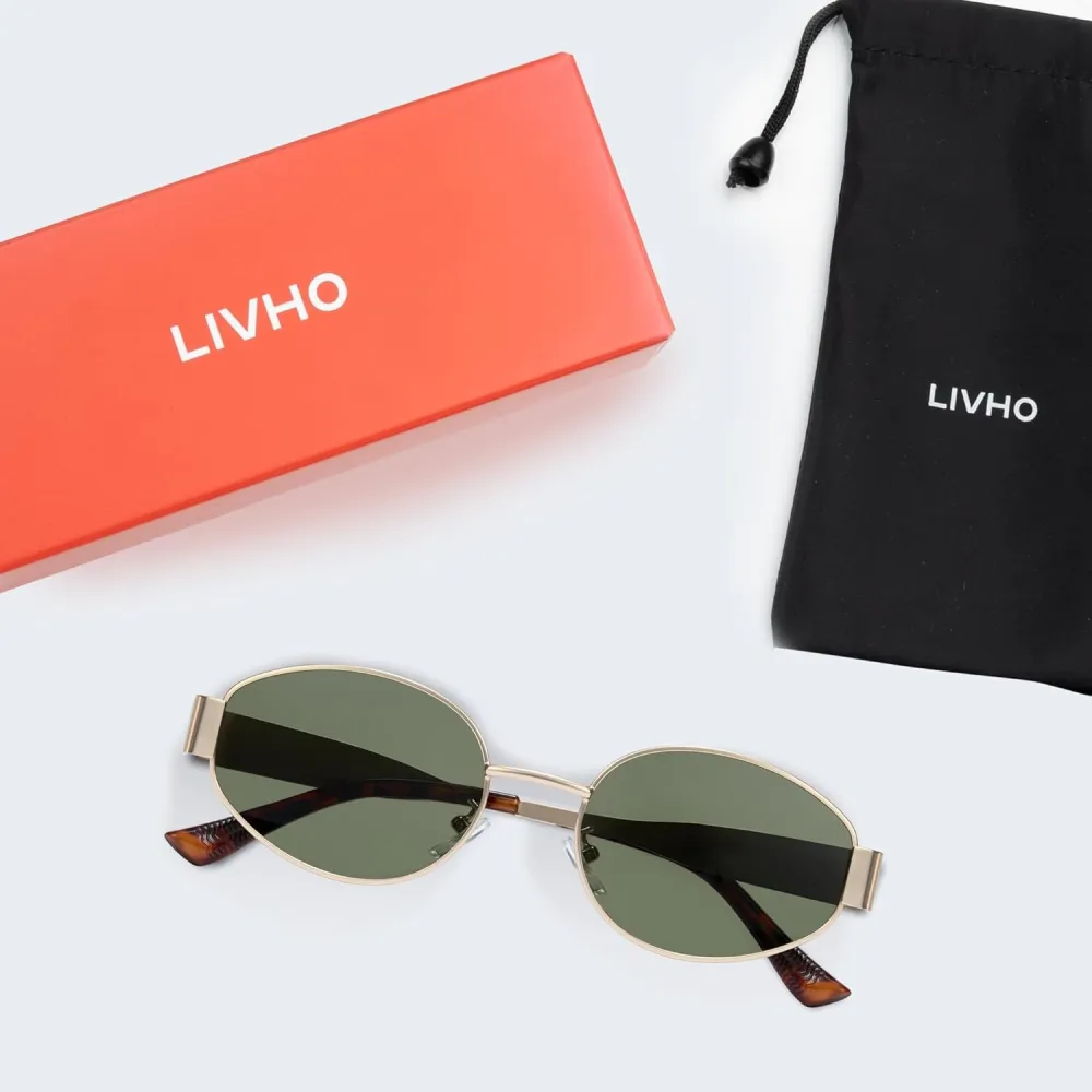 livho 2025 Trendy Oval Sunglasses - Stylish Polarized Shades for Everyday - Retro Metal Frames, Gold/Silver/Black