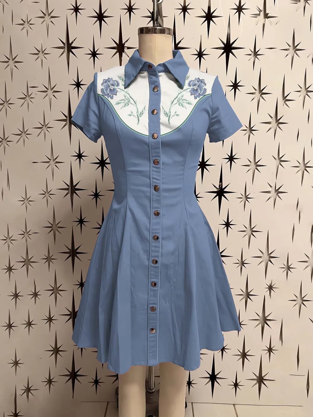 Vintage Flower Printed Shirt Dress