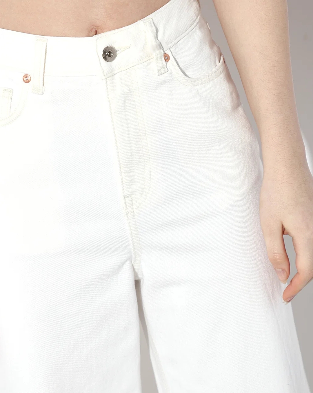 White Raw Edge Wide Leg Jeans with White Abstract Print