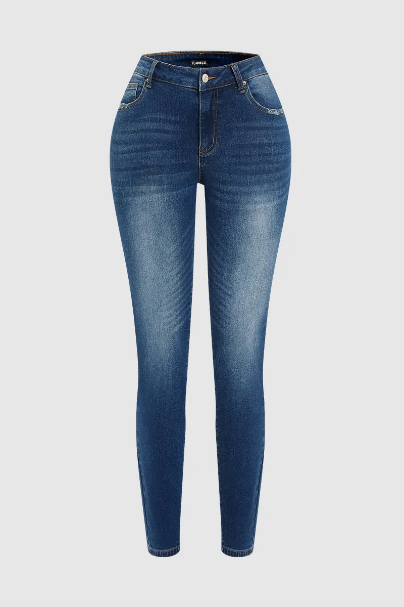 Wash Raw Hem Mid Rise Skinny Jeans