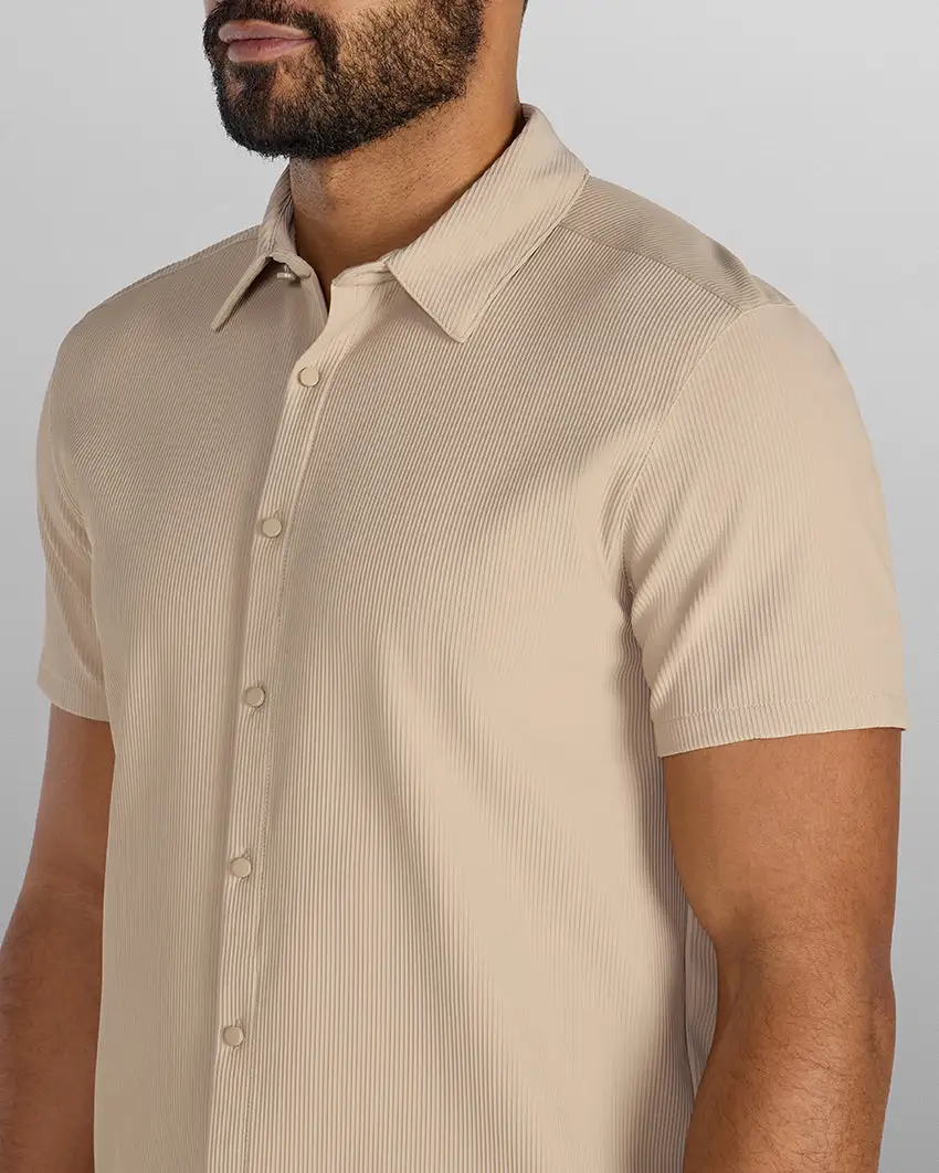 Ribbed+ Short Sleeve Button Down