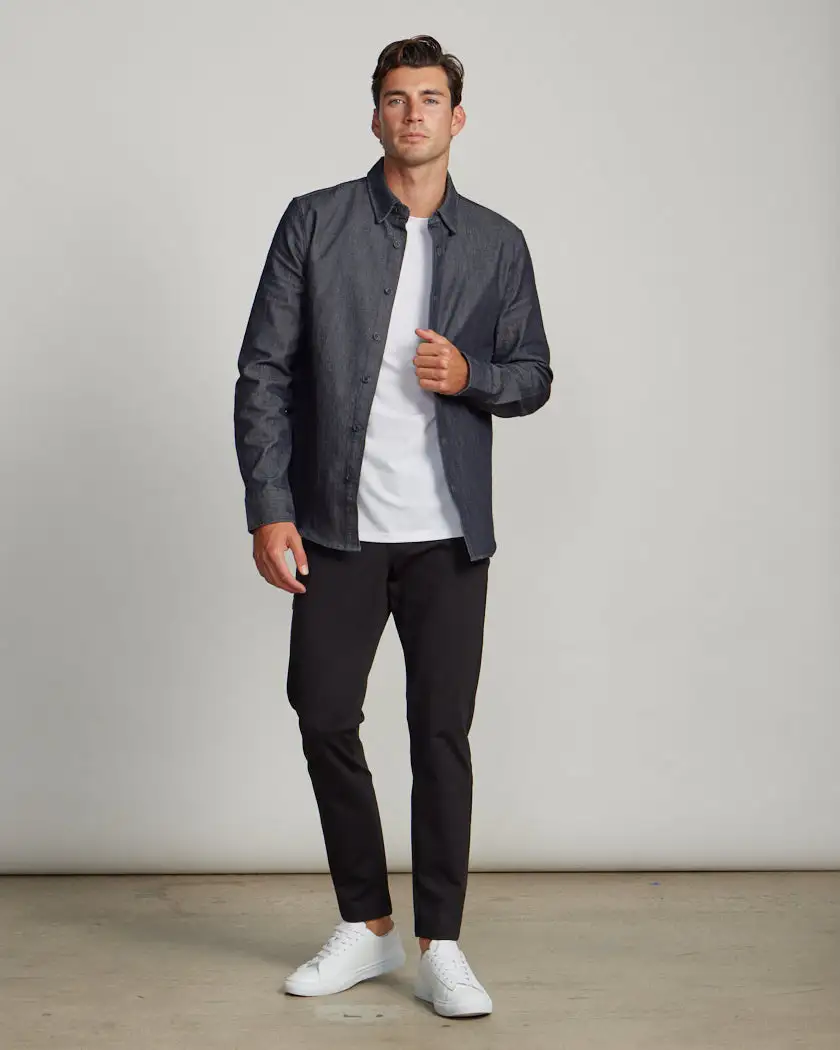 Tech Denim Long Sleeve Button Down
