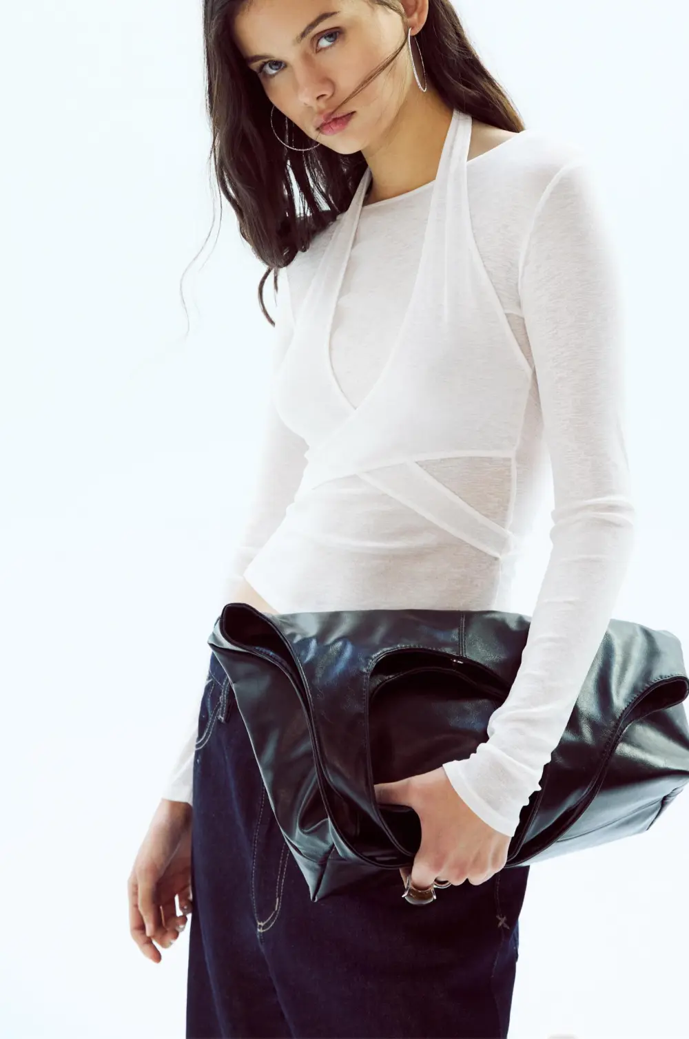 Double-layer top with crossover neckline