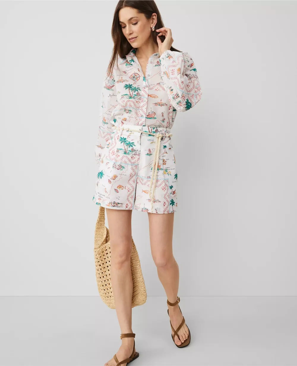 Map Print Belted Short