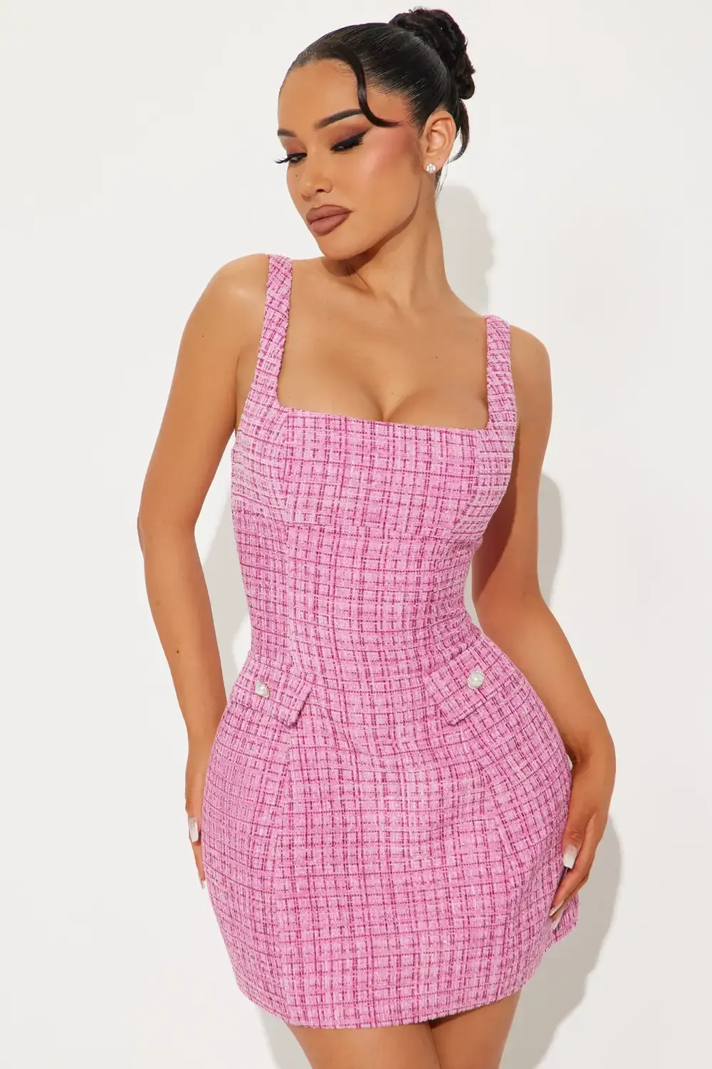 Honored To Be Here Tweed Micro Mini Dress - Pink/combo