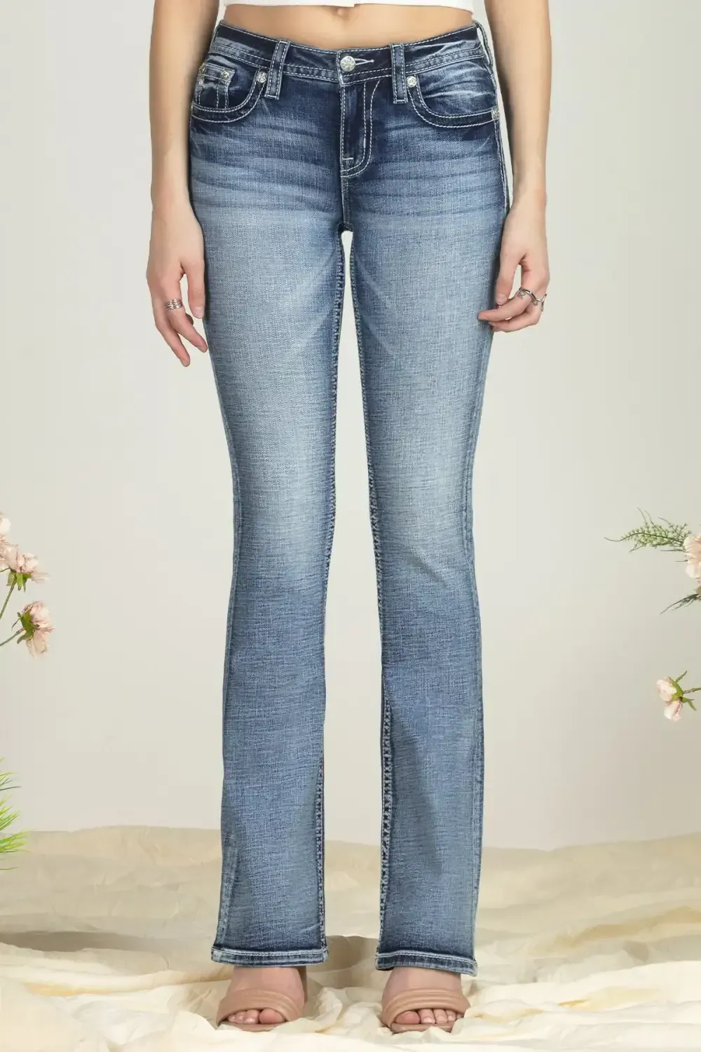 Bordered Leaves Bootcut Denim