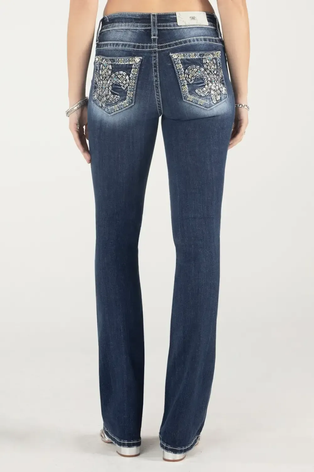 Metallic Turquoise Fleur De Lis Bootcut Jeans