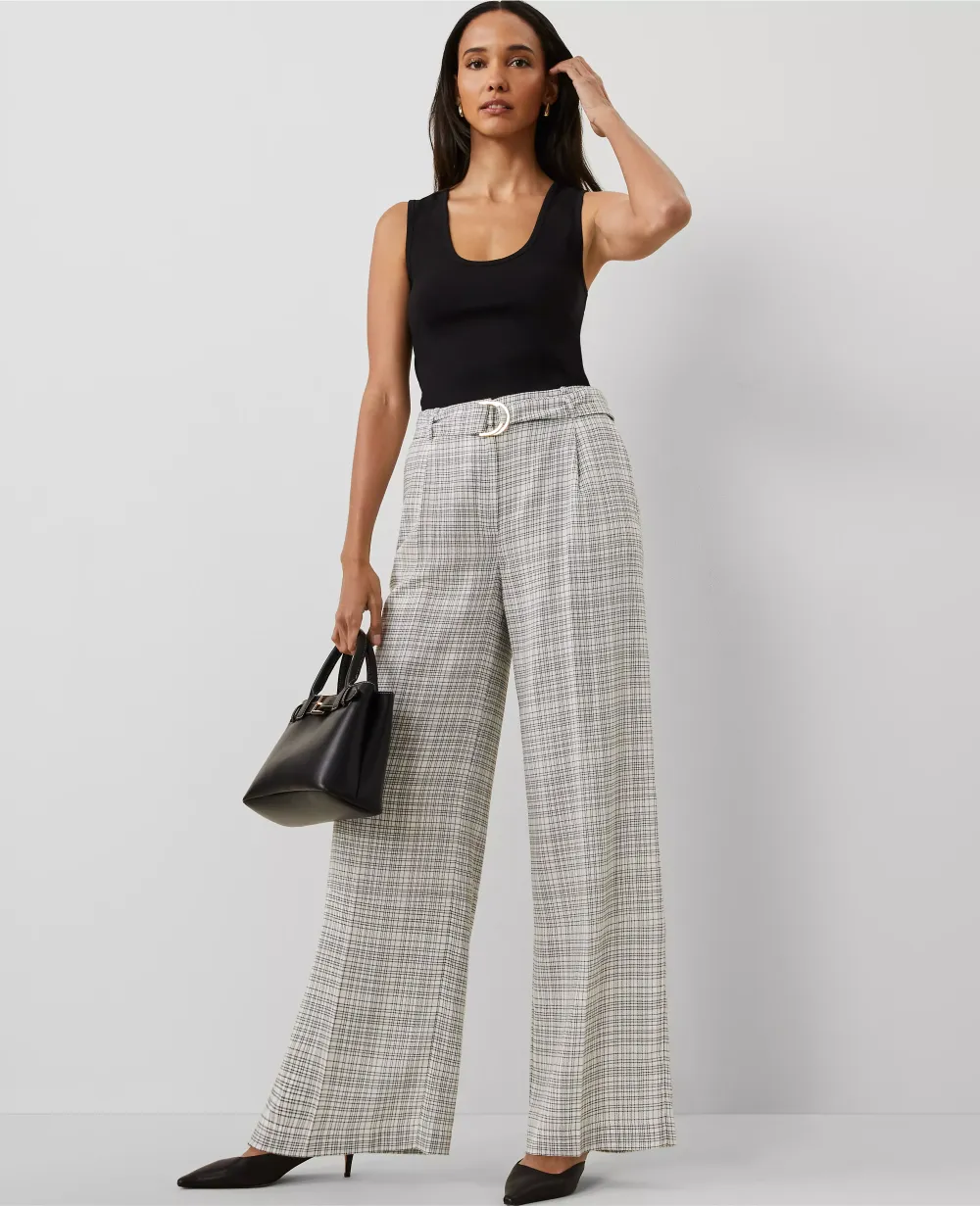 The Belted Pleated Wide-Leg Pant in Plaid