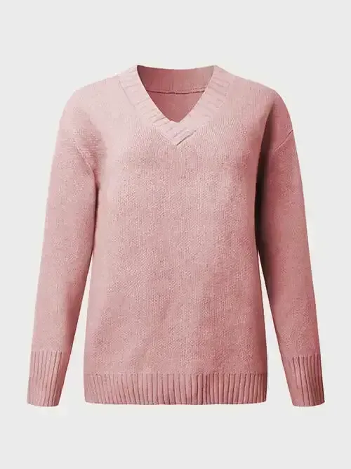 V-Neck Long Sleeve Knit Top Sweater AC