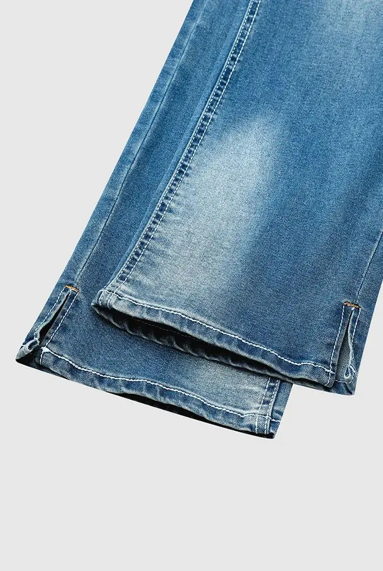 Washed Stretchy Split Hem Mid Rise Bootcut Jeans