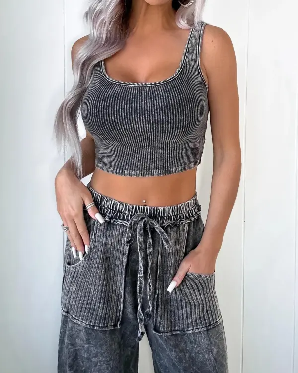 Skinny Ribbed Tank -  Black